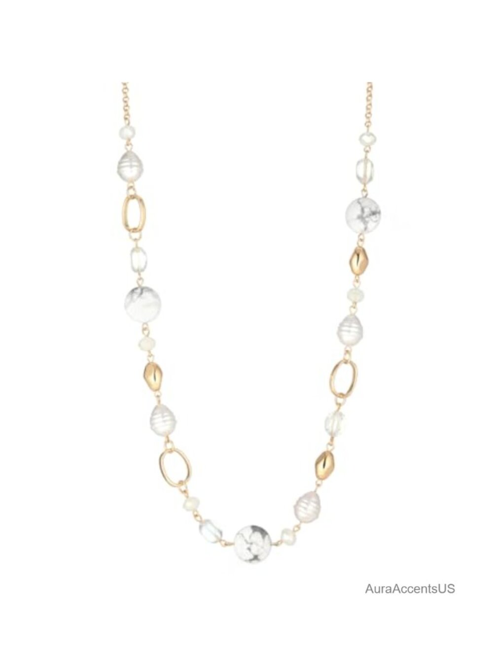 Gold Plated Long Beaded Necklace Pearl Stone Crystal Statement Jewelry